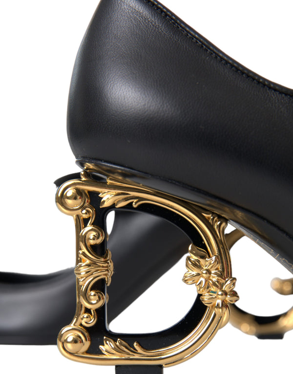 Schwarz Leder Logo Heels Mary Janes Pumps Schuhe