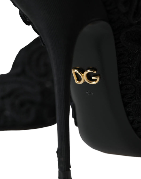 Schwarze Cordonetto Ricamo Pumps Offene Zehen Schuhe