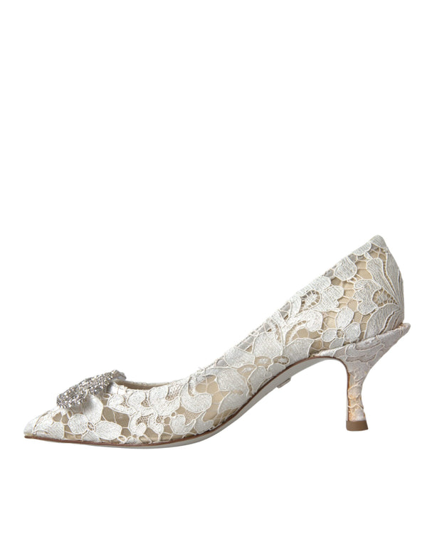 Weiß Floral Spitze DG Kristall Pumps Schuhe