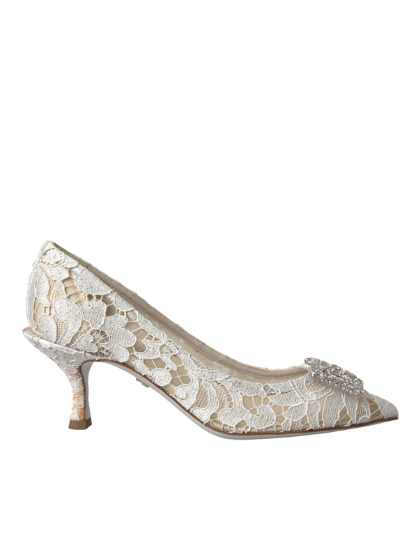 Weiß Floral Spitze DG Kristall Pumps Schuhe
