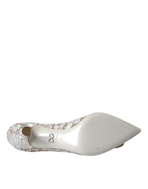 Weiß Floral Spitze DG Kristall Pumps Schuhe