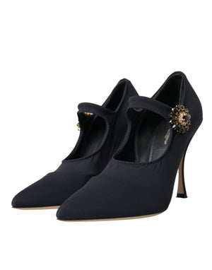 Schwarz Mary Jane Jersey Kristall Pumps Schuhe