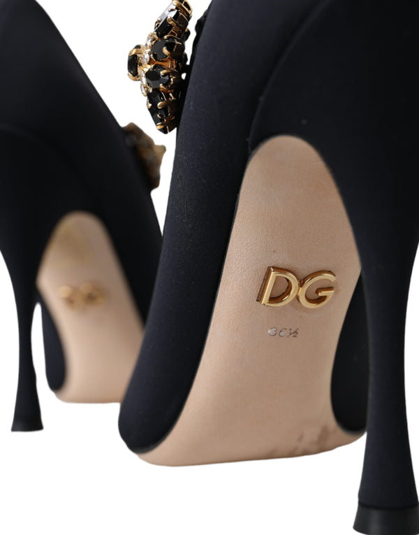 Schwarz Mary Jane Jersey Kristall Pumps Schuhe