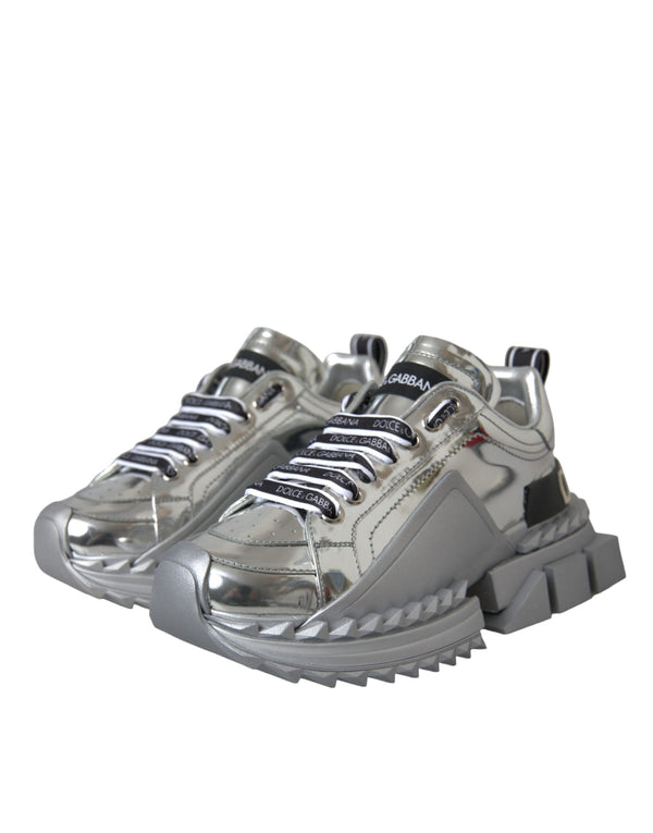 Silberne Leder Super Queen Sneakers Schuhe