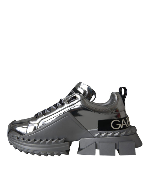 Silberne Leder Super Queen Sneakers Schuhe