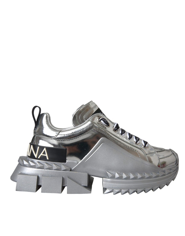 Silberne Leder Super Queen Sneakers Schuhe