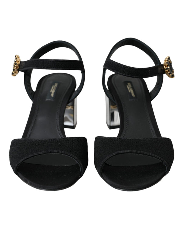 Schwarze Kristall-Knöchelriemen Keira Sandale Schuhe