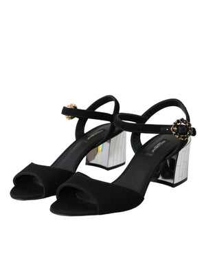 Schwarze Kristall-Knöchelriemen Keira Sandale Schuhe