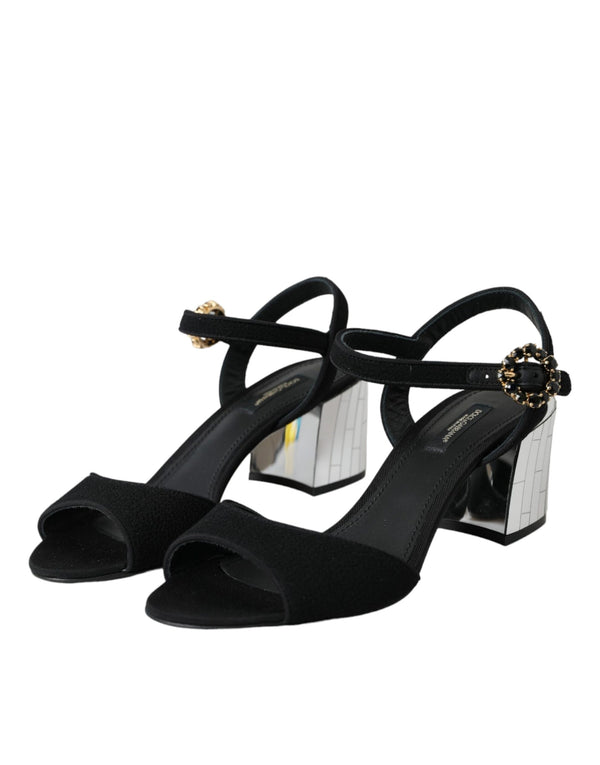 Schwarze Kristall-Knöchelriemen Keira Sandale Schuhe