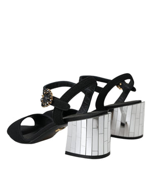 Schwarze Kristall-Knöchelriemen Keira Sandale Schuhe
