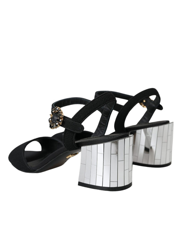 Schwarze Kristall-Knöchelriemen Keira Sandale Schuhe