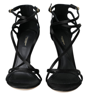 Schwarz Keira Satin Heels Sandalen Schuhe