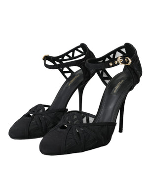 Schwarz Mesh Knöchelriemen Heels Sandalen Schuhe