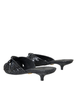 Schwarze Exotische Leder Absätze Rutschen Schuhe