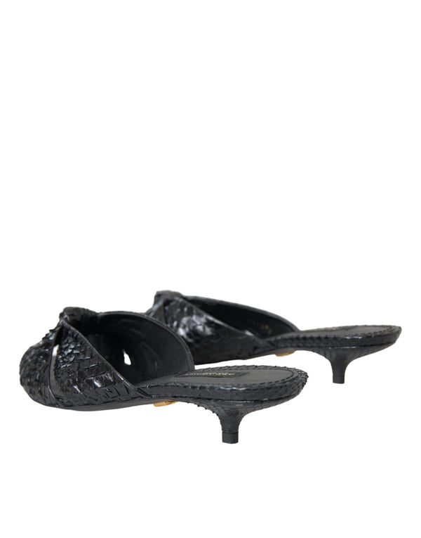 Schwarze Exotische Leder Absätze Rutschen Schuhe
