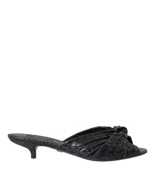 Schwarze Exotische Leder Absätze Rutschen Schuhe