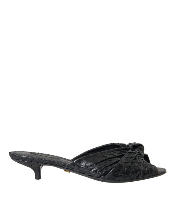Schwarze Exotische Leder Absätze Rutschen Schuhe