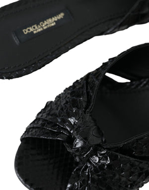 Schwarze Exotische Leder Absätze Rutschen Schuhe