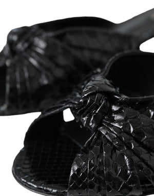 Schwarze Exotische Leder Absätze Rutschen Schuhe