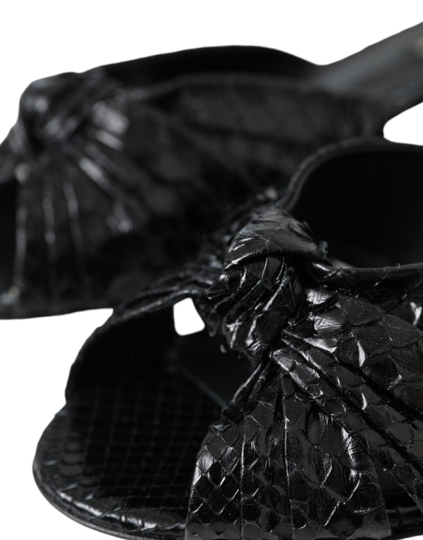 Schwarze Exotische Leder Absätze Rutschen Schuhe
