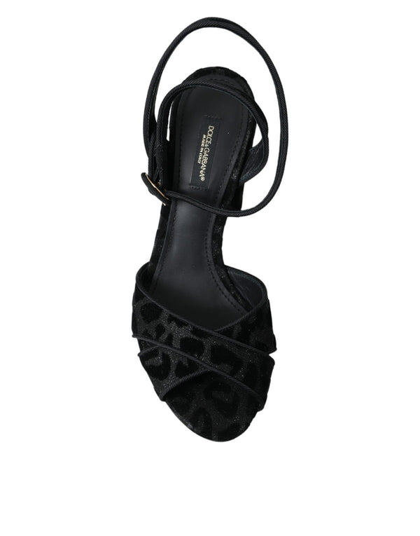 Schwarz Leopard Wildleder Heels Sandalen Schuhe