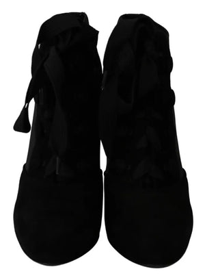 Schwarze Wildleder Stretch Stiefeletten Booties Schuhe