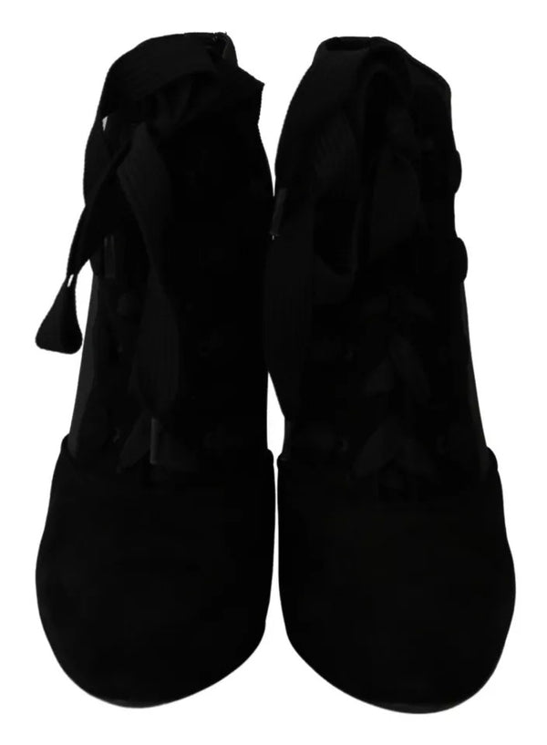 Schwarze Wildleder Stretch Stiefeletten Booties Schuhe