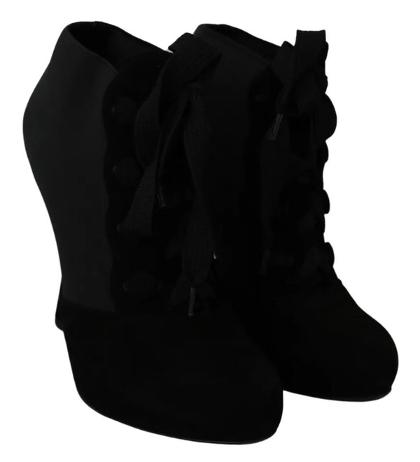 Schwarze Wildleder Stretch Stiefeletten Booties Schuhe