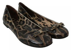 Braun Leopard Ballerina Flats Lederschuhe