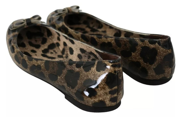 Braun Leopard Ballerina Flats Lederschuhe