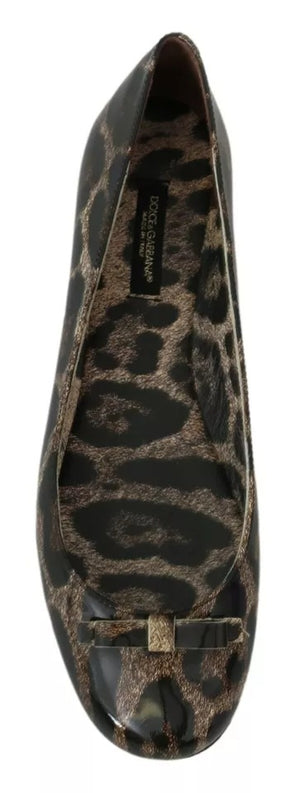 Braun Leopard Ballerina Flats Lederschuhe