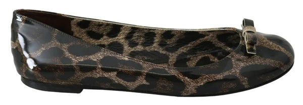 Braun Leopard Ballerina Flats Lederschuhe