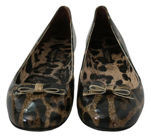 Braun Leopard Ballerina Flats Lederschuhe