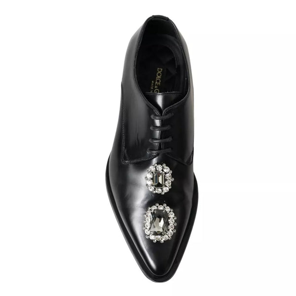 Schwarze Leder-Kristall-Schnürschuhe Formal Schuhe