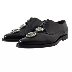 Schwarze Leder-Kristall-Schnürschuhe Formal Schuhe
