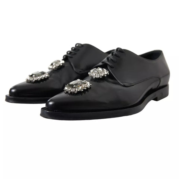 Schwarze Leder-Kristall-Schnürschuhe Formal Schuhe