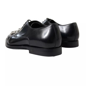 Schwarze Leder-Kristall-Schnürschuhe Formal Schuhe