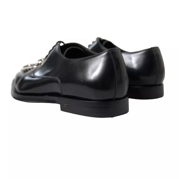 Schwarze Leder-Kristall-Schnürschuhe Formal Schuhe
