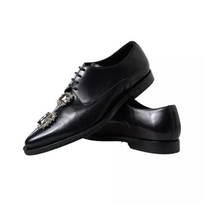 Schwarze Leder-Kristall-Schnürschuhe Formal Schuhe