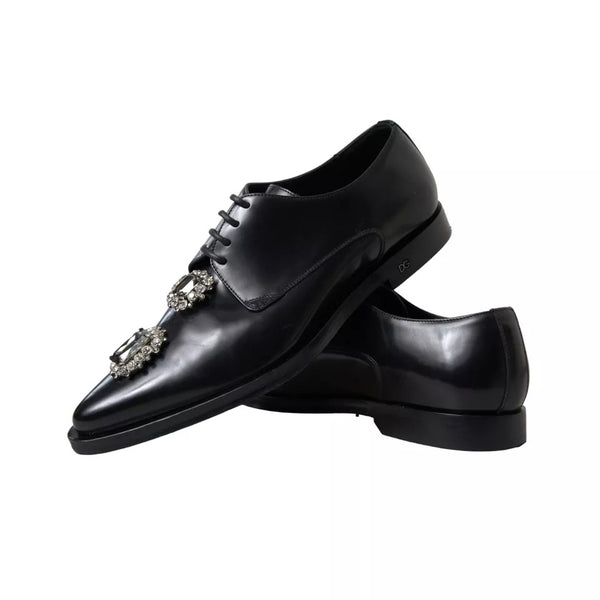 Schwarze Leder-Kristall-Schnürschuhe Formal Schuhe