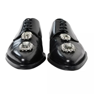 Schwarze Leder-Kristall-Schnürschuhe Formal Schuhe