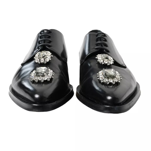 Schwarze Leder-Kristall-Schnürschuhe Formal Schuhe