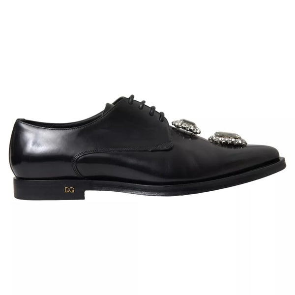 Schwarze Leder-Kristall-Schnürschuhe Formal Schuhe