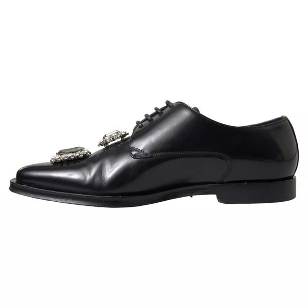 Schwarze Leder-Kristall-Schnürschuhe Formal Schuhe