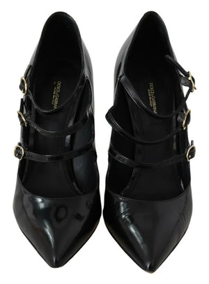Schwarz Leder Knöchelriemen Heels Pumps Schuhe