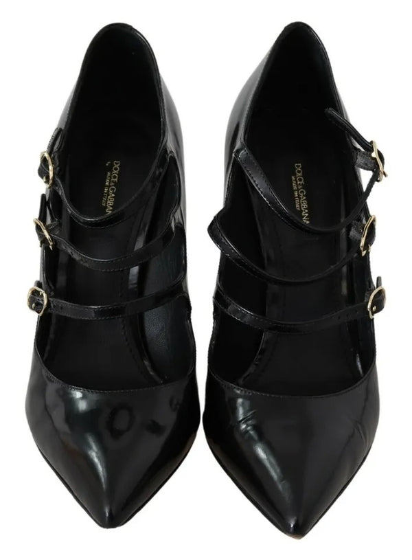 Schwarz Leder Knöchelriemen Heels Pumps Schuhe