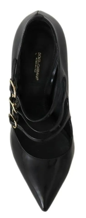 Schwarz Leder Knöchelriemen Heels Pumps Schuhe