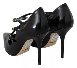 Schwarz Leder Knöchelriemen Heels Pumps Schuhe