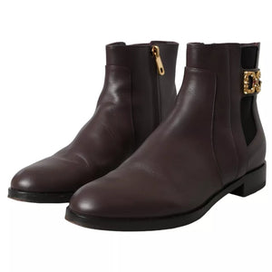Braunes Leder AMORE Flats Ankle Boots Schuhe