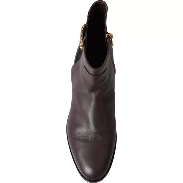 Braunes Leder AMORE Flats Ankle Boots Schuhe